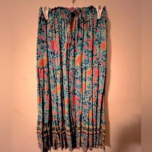 New floral turquoise midi skirt size M